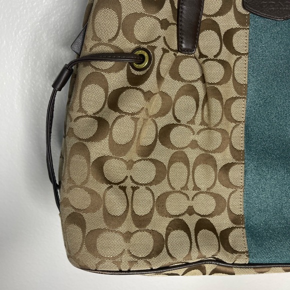 Coach Carry All Signature Brown Green Drawstring Tote Purse - Picture 2 of 16